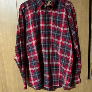Tommy Hilfiger Men Shirt XL Red Plaid Long Sleeve Cotton Button Down Classic Fit